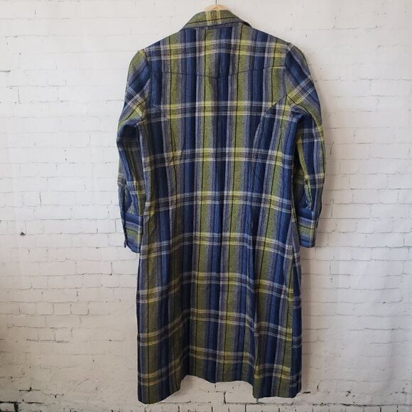 Stetson Western Flannel Dress Size M Green Blue Plaid Long Sleeve Rodeo Festival - Picture 6 of 8